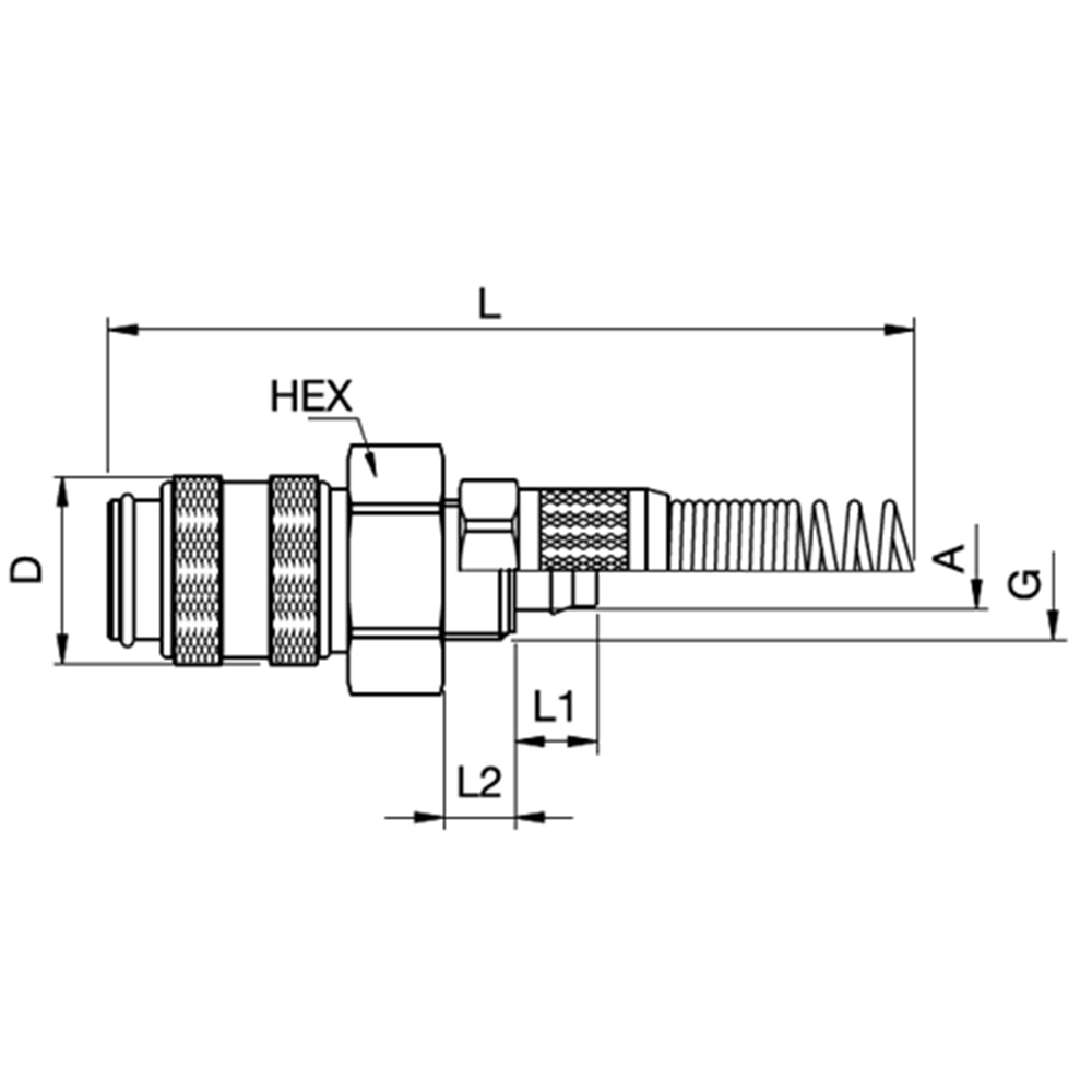 Serie 21 - Dry-Break (double shot-off) Hun Lynkobling - Plastikslange samling Med Fjederbeskyttelse - Messing
