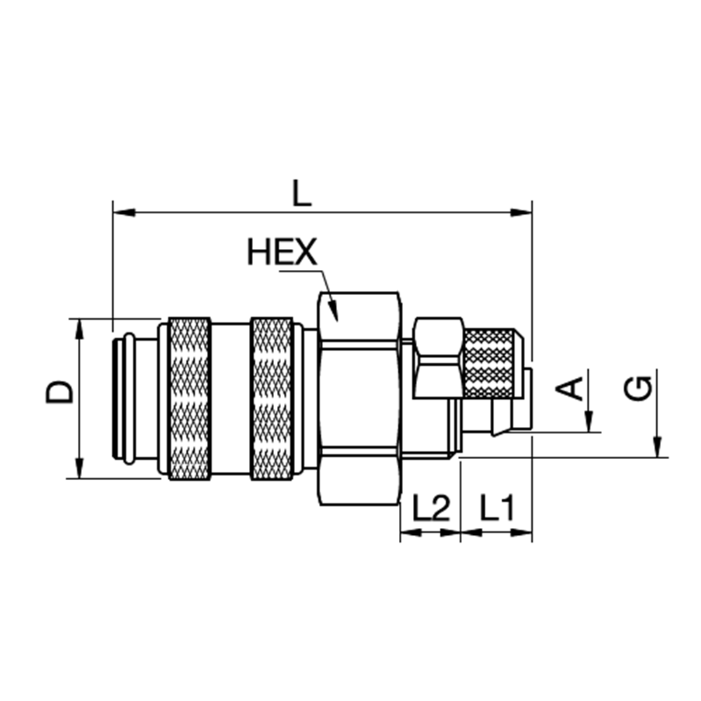 Serie 21 - Dry-Break (double shot-off) Hun Lynkobling - Med Plastikslange samling - Messing