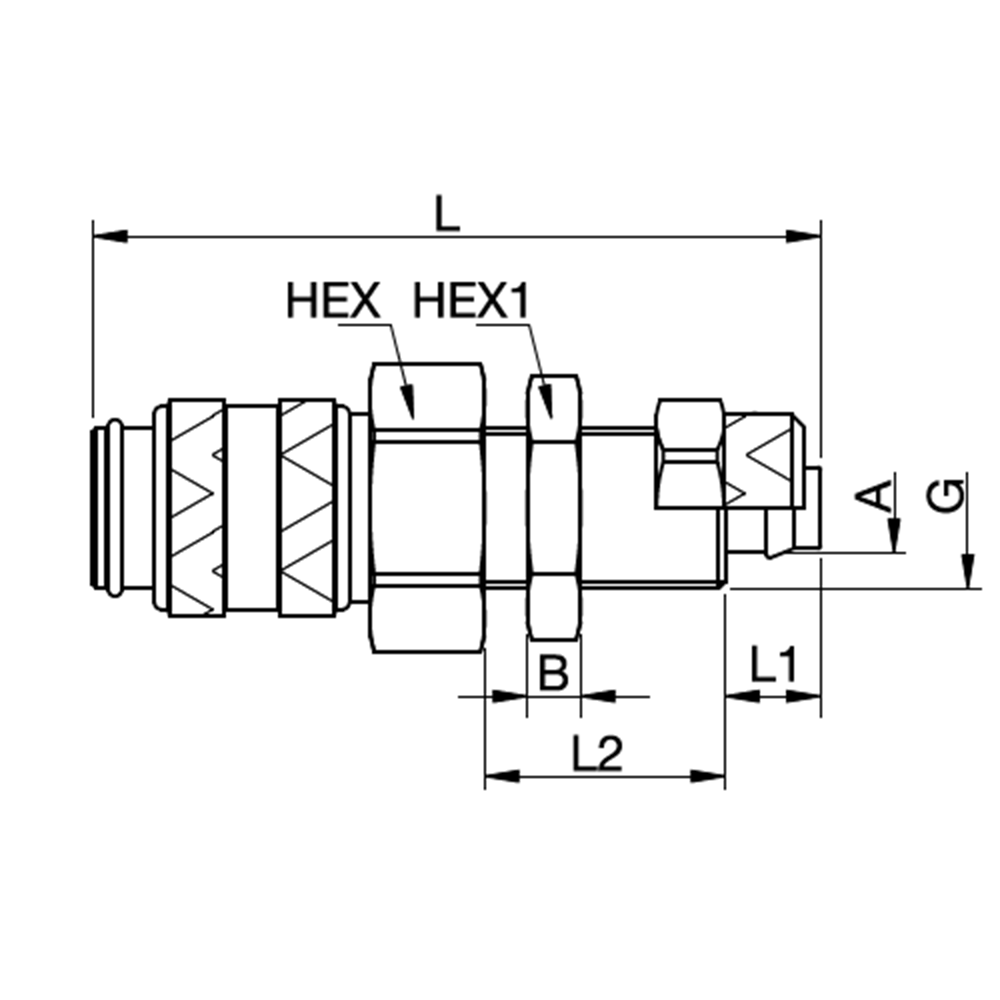 Serie 21 - Dry-Break (double shot-off) Hun Lynkobling - Panelmonteret Med Plastikslange samling - Messing