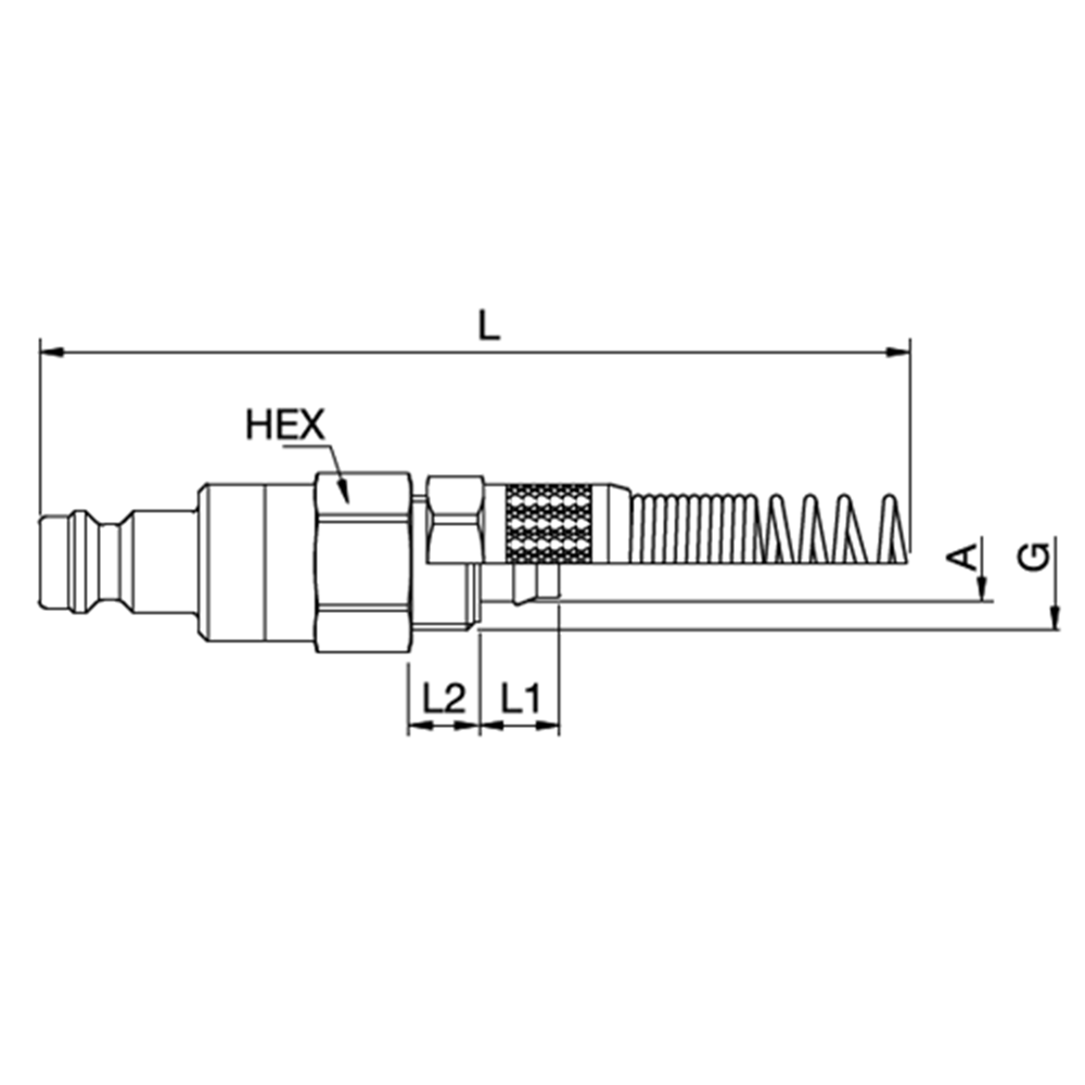 Serie 21 - Double Shut-Off Han Lynkobling (med ventil) - Plastikslange samling Med Fjederbeskyttelse - Messing