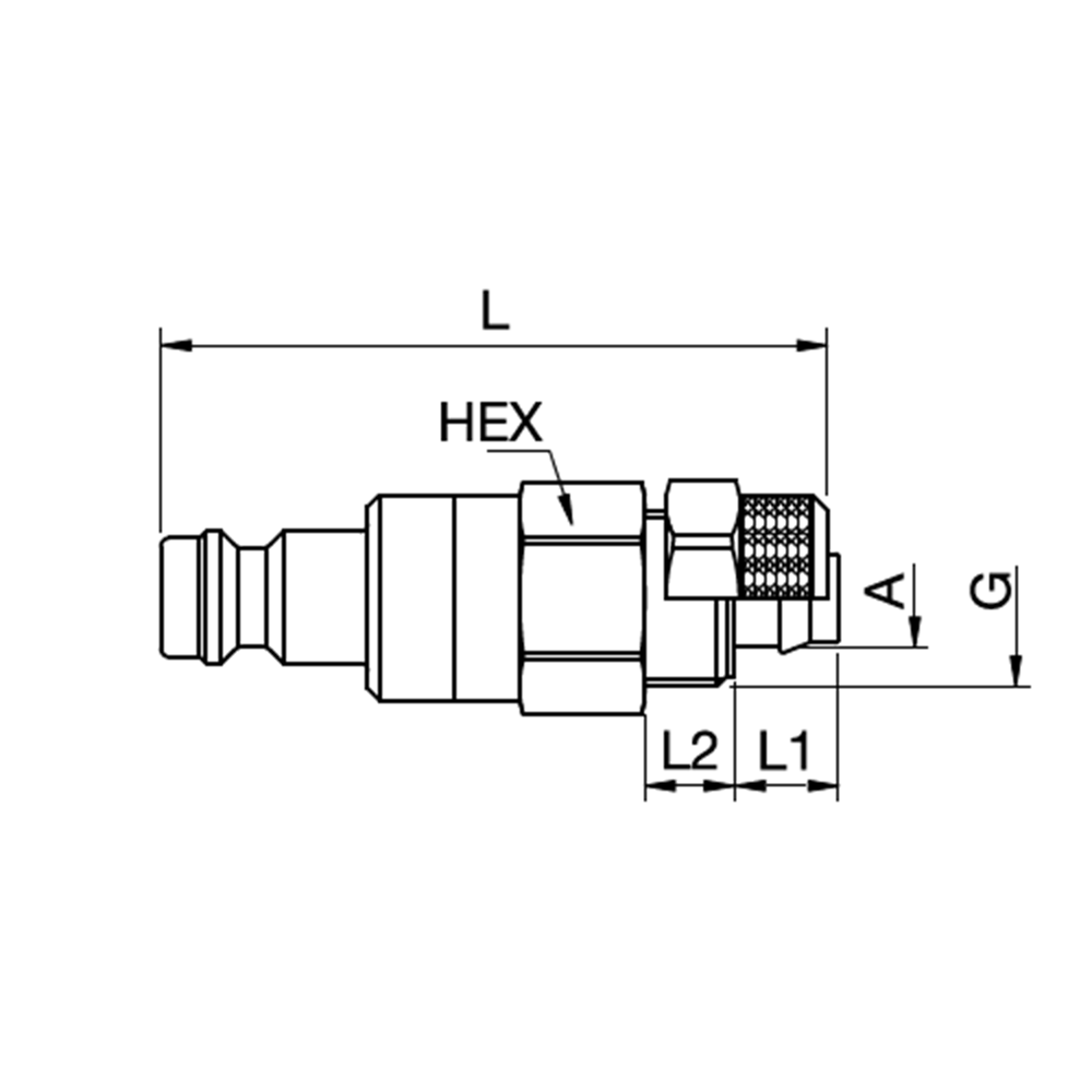 Serie 21 (Formkodet) - Double Shut-Off Han Lynkobling (med ventil) - Med Plastikslange samling - Messing
