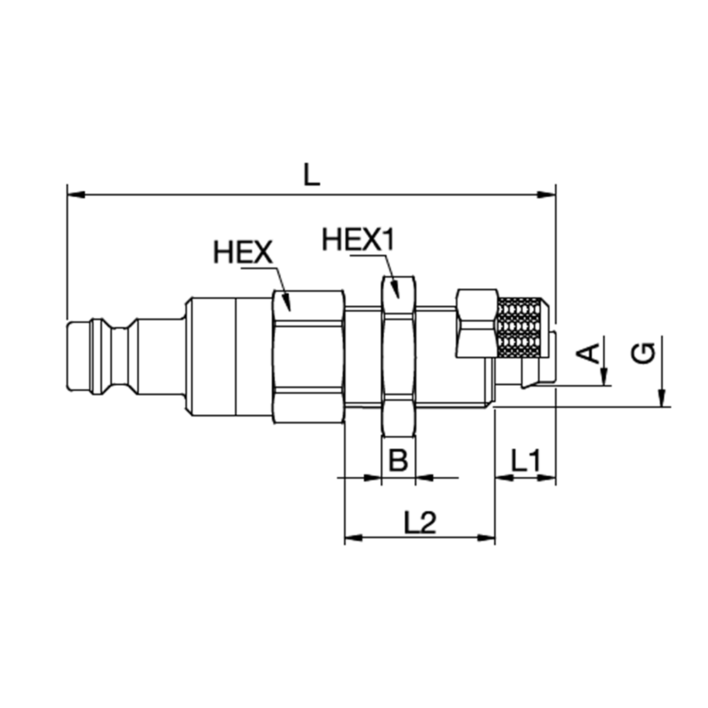 Serie 21 (Formkodet) - Double Shut-Off Han Lynkobling (med ventil) - Panelmonteret Med Plastikslange samling - Messing
