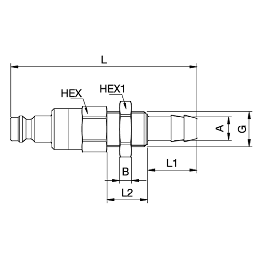 Serie 21 - Double Shut-Off Han Lynkobling (med ventil) - Panelmonteret Med Slangestuds - Messing