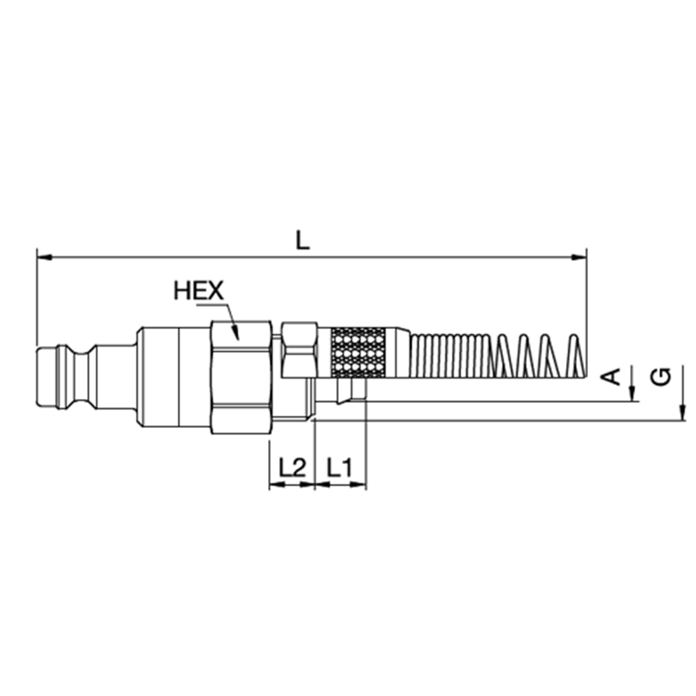 Serie 21 - Dry-Break (double shot-off) Han Lynkobling - Plastikslange samling Med Fjederbeskyttelse - Messing