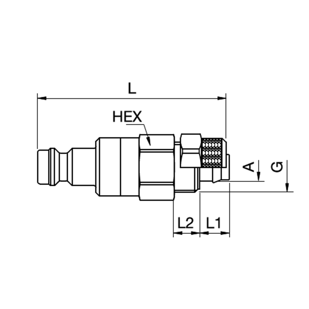 Serie 21 - Dry-Break (double shot-off) Han Lynkobling - Med Plastikslange samling - Messing