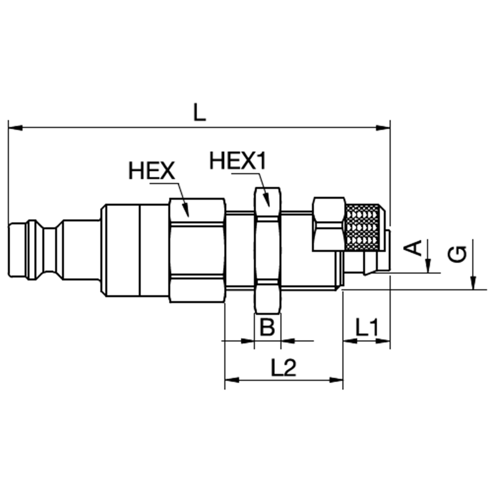 Serie 21 - Dry-Break (double shot-off) Han Lynkobling - Panelmonteret Med Plastikslange samling - Messing
