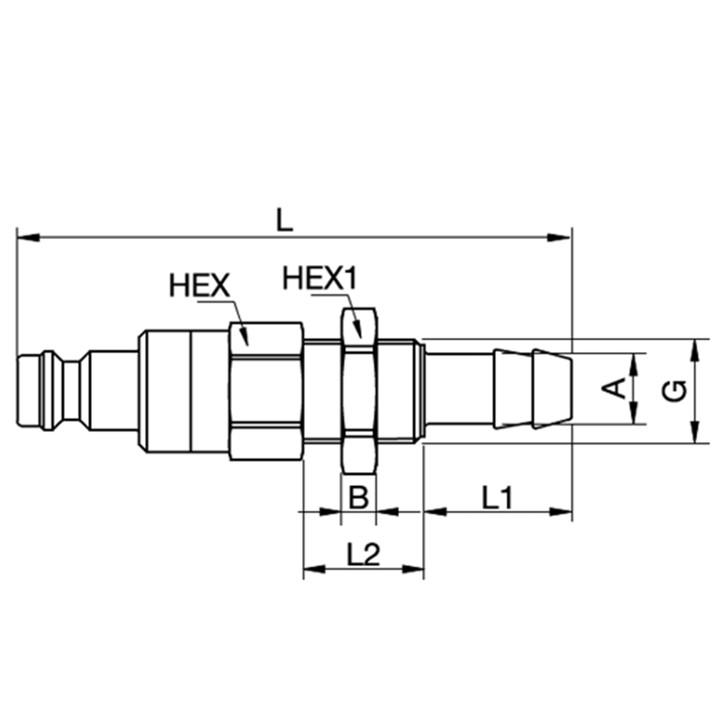 Serie 21 - Dry-Break (double shot-off) Han Lynkobling - Panelmonteret Med Slangestuds - Messing