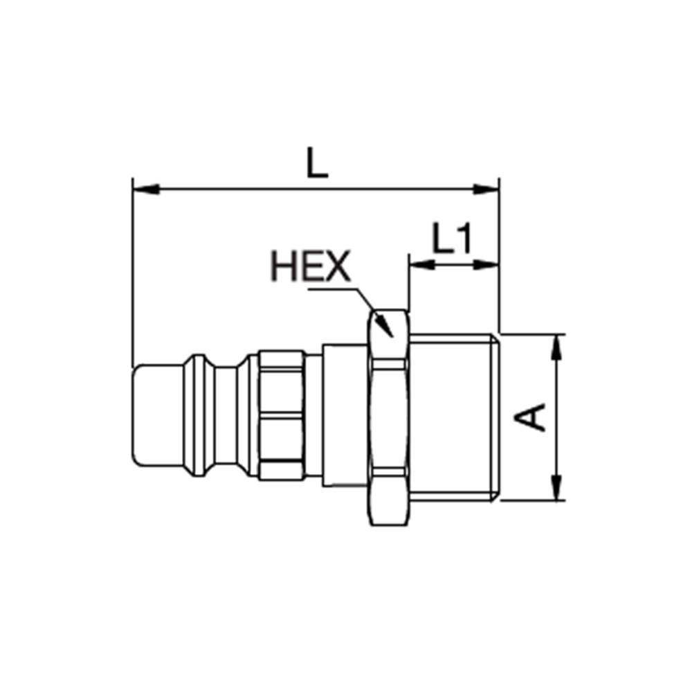 Serie 26 (Formkodet) - Straight-Through Han Lynkobling (uden ventil) - Han Gevind - Messing