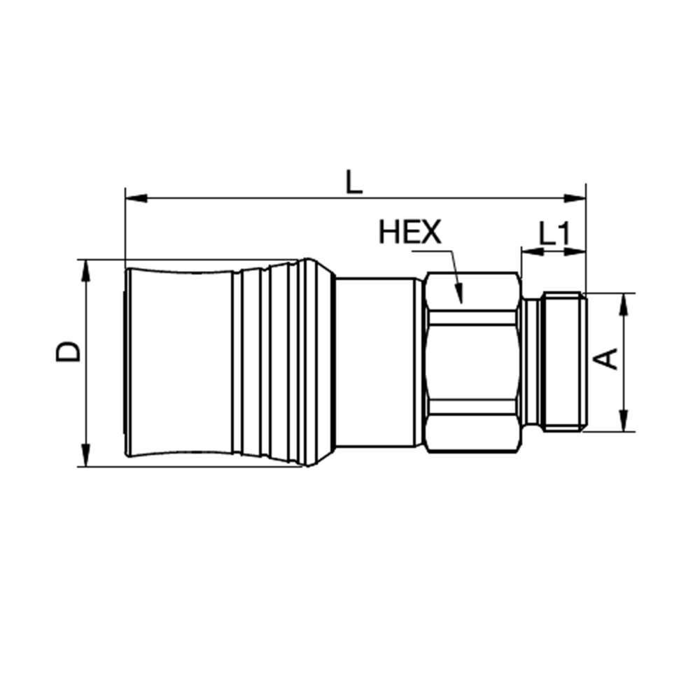 Serie NSA - Lynkobling  - Flad Pakning - Han Gevind Metrisk DIN 2353