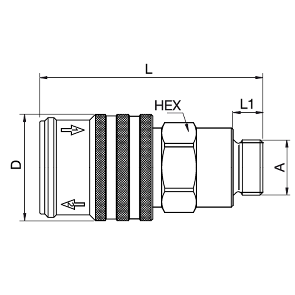 Serie 1700 - Self-Venting System Hun Lynkobling (med ventil) - Han Gevind - Stål
