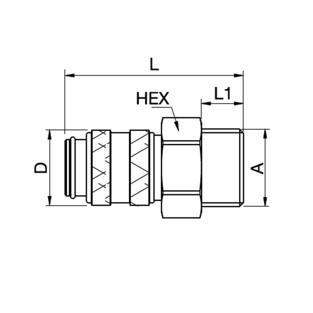 Series 21 - Safety (double shut-off) Coupling (with valve) - male thread - Brass