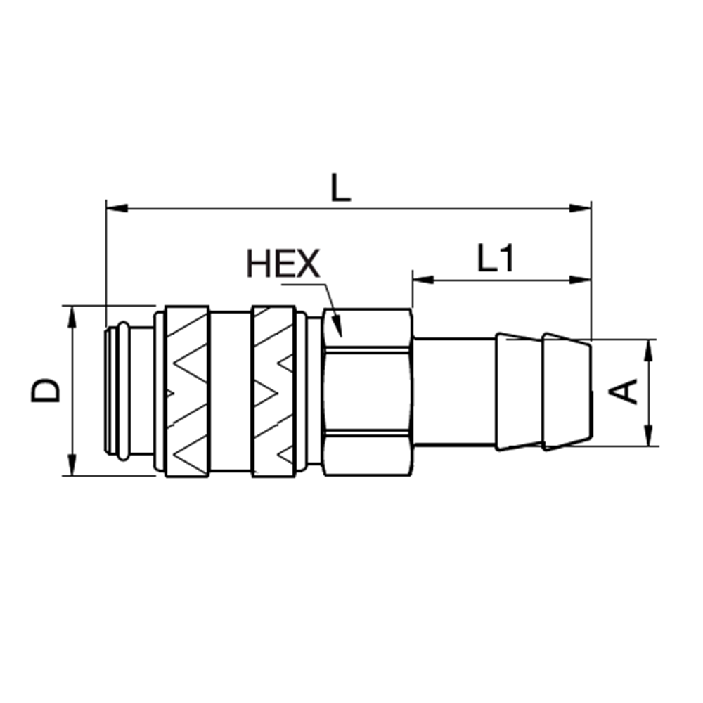 Series 21 - Safety (single shut-off) Coupling (with valve) - hose barb - Brass