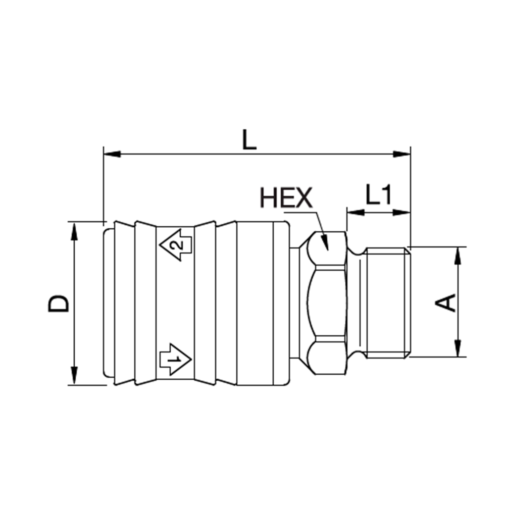 Series 26 - Self-Venting System Coupling (with valve) - male thread - Brass