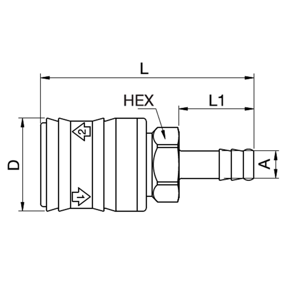 Series 26 - Self-Venting System Coupling (with valve) - hose barb - Brass