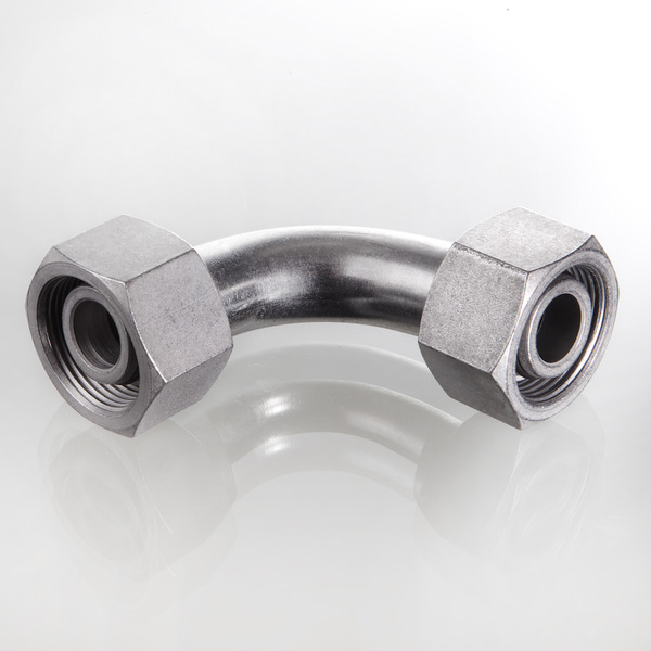 Hydr. Adaptor, Vinkel 90 °: Omløber/Omløber - DIN - Metric, Konus m/O-ring, 24 ° / DIN - Metric, Konus m/O-ring, 24 °