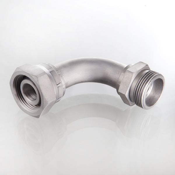 Hydr. Adaptor, Vinkel 90 °: Omløber/Han - DIN - Metric, Konus m/O-ring, 24 ° / DIN - Metric, Udkravning, 24 °