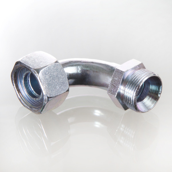 Hydr. Adaptor, Vinkel 90 °: Omløber/Han - Metric, Konus, 60 ° / Metric, Udkravning, 60 °