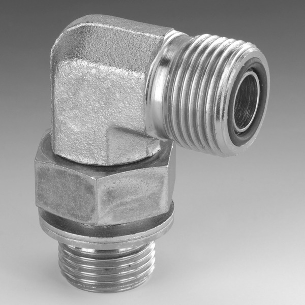 Hydr. Adaptor, Vinkel 90 °: Han/Han - BSP, O-ring and retaining ring / ORFS, Udkravning, 90 °