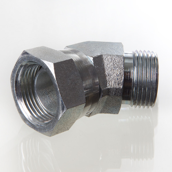 Hydr. Adaptor, Elbow 45 °: Female Swivel/Male - BSP, Cone, 60 ° / BSP, Flare, 60 °