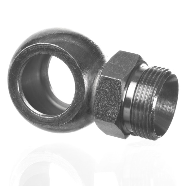 Hydr. Adaptor, Elbow Banjo 90 °: Male/Banjo - Metric, Flare, 60 ° / , Sealing Washer