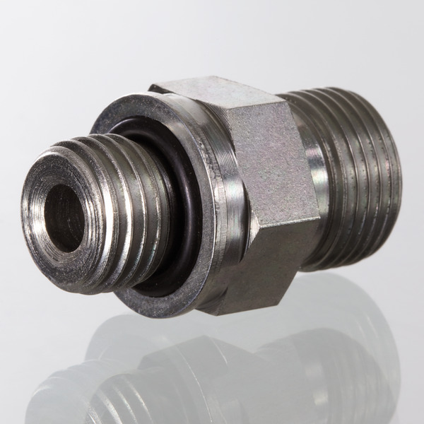Hydr. Adaptor, Straight: Male/Male - Metric, O-ring and retaining ring / BSP, Flare, 60 °