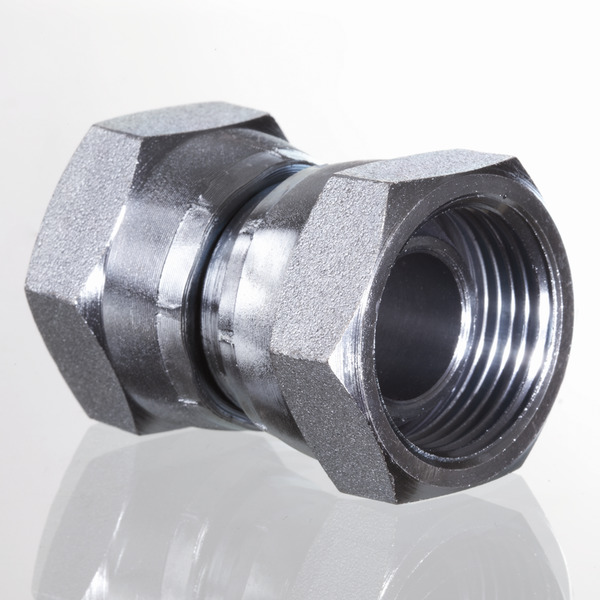 Hydr. Adaptor, Straight: Female Swivel/Female Swivel - BSP, Cone, 60 ° / BSP, Cone, 60 °