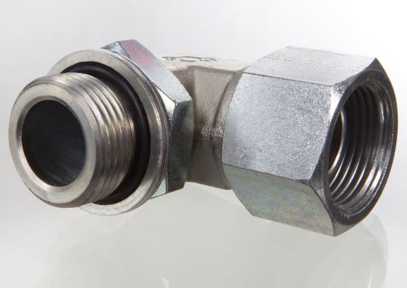 Hydr. Adaptor, Vinkel 90 °: Han/Omløber - BSP, O-ring and retaining ring / BSP, Konus m/ O-ring, 60 °