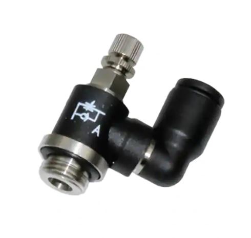 Miniature Swivel Udgang Flow Regulator Ventil, Udvendig Gevind BSPP og Metrisk Gevind