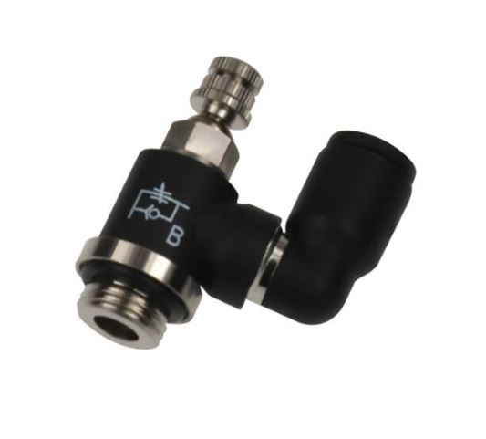 Miniature Swivel Udgang Flow Regulator Forsyning, Udvendig Gevind BSPP og Metrisk Gevind