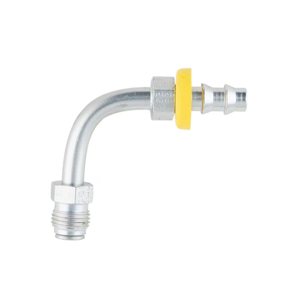 Push On Field Attachable Hydraulic Hose Fitting - 82 Series Fittings Elbow 90° Male Inverted SAE 45° - Swivel Steel