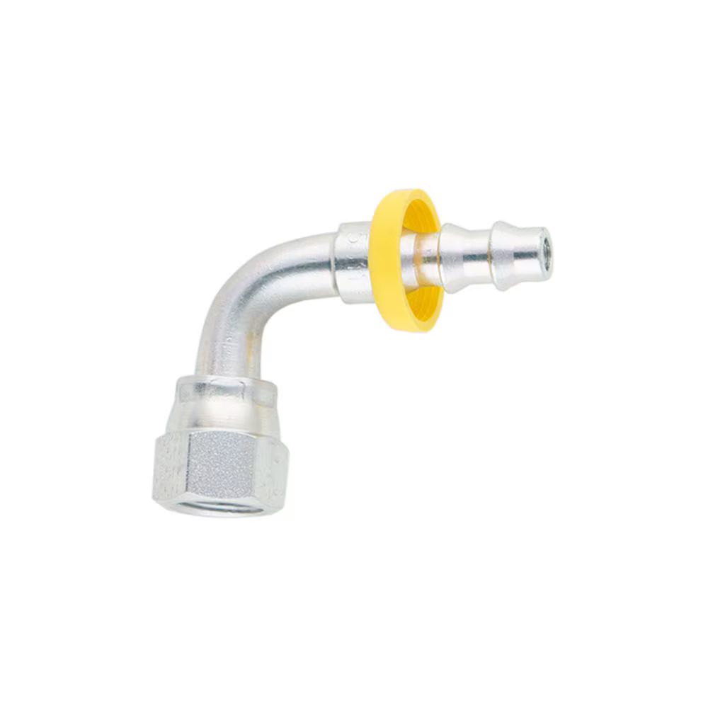 Push On Field Attachable Hydraulic Hose Fitting - 82 Series Fittings Elbow 90° Female SAE 45° - Swivel Steel