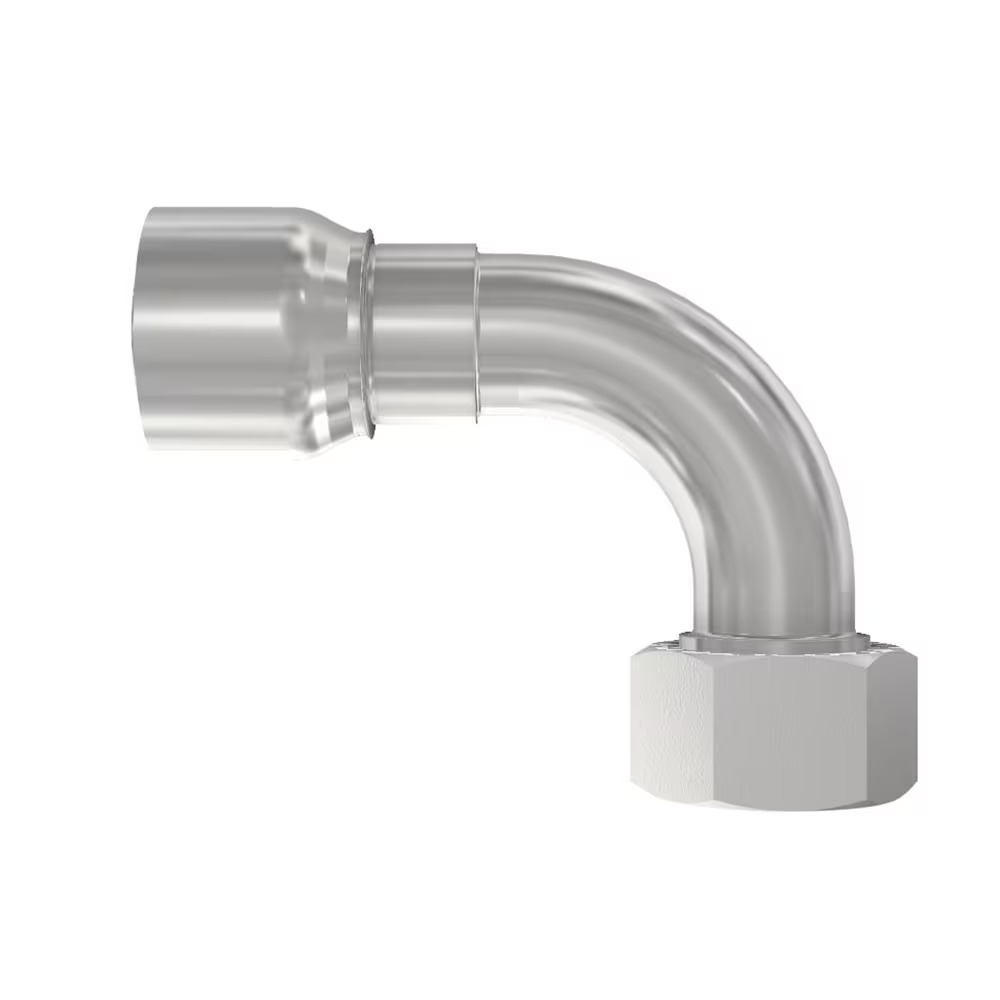 Crimped Thermoplastic Hose Fittings, F6 Series Elbow 90° Female Metric L - Swivel (24° Cone with O-Ring