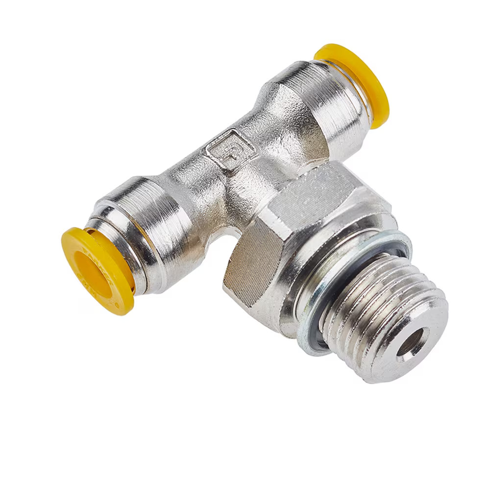 Push-to-Connect Nickel Plated Instant Fittings - Prestolok PLP Metal Branch Tee - Swivel Push-to-Connect Push-to-Connect Tube to Pipe