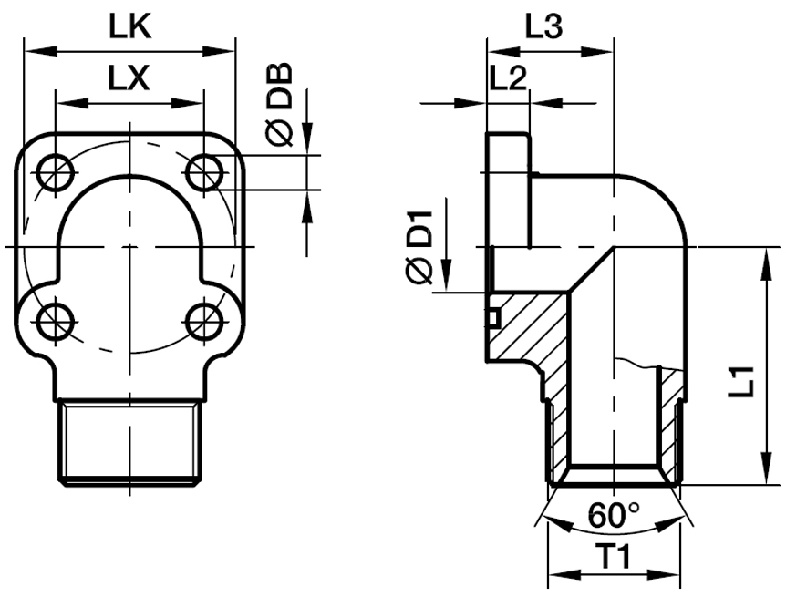 Gear Pump Flange 90° Elbow - BSPP 60° cone end