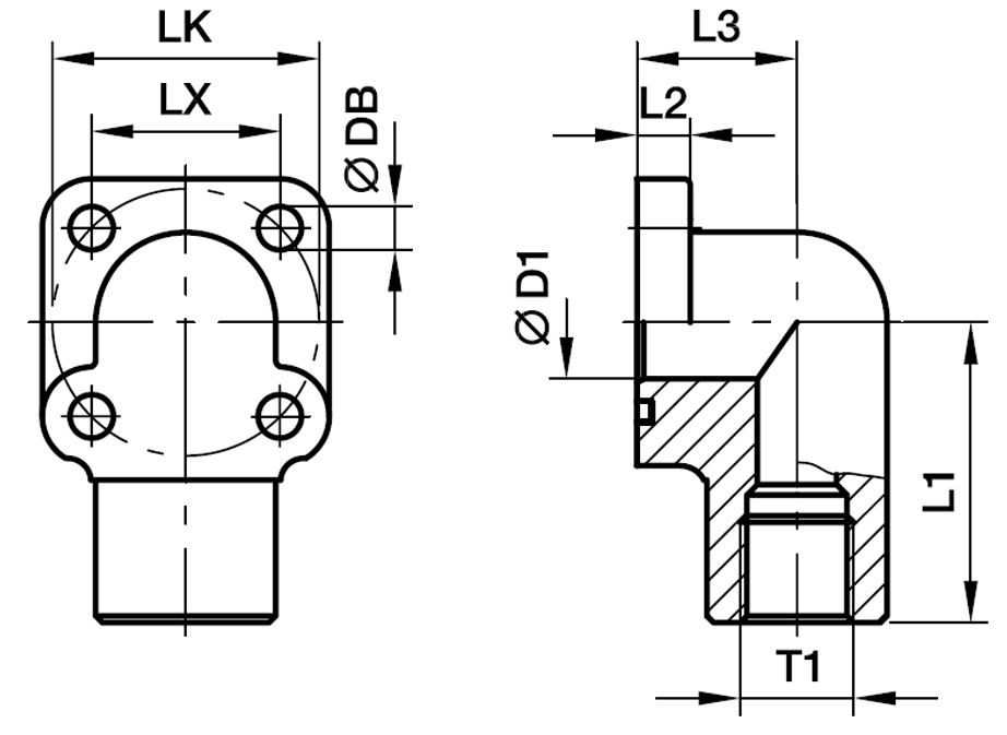 Gear Pumpe Flange 90° Vinkel - Indvendig  BSPP Gevind