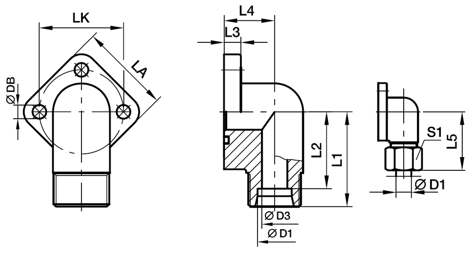 Gear Pumpe Flange 90° Vinkel 3 Huller