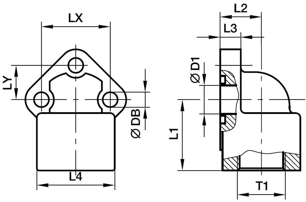 Gear Pumpe Flange 90° Vinkel 3 Huller - Indvendig  BSPP Gevind