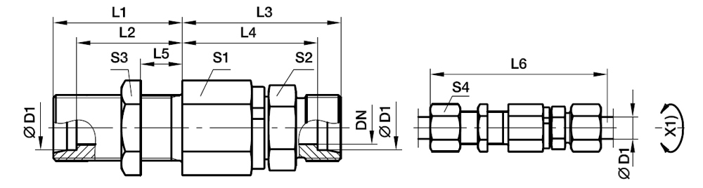 Drejesvivel Lige Skotgennemførring med Kugleleje Samler- EO 24° Konus Ende / EO 24° Konus Ende