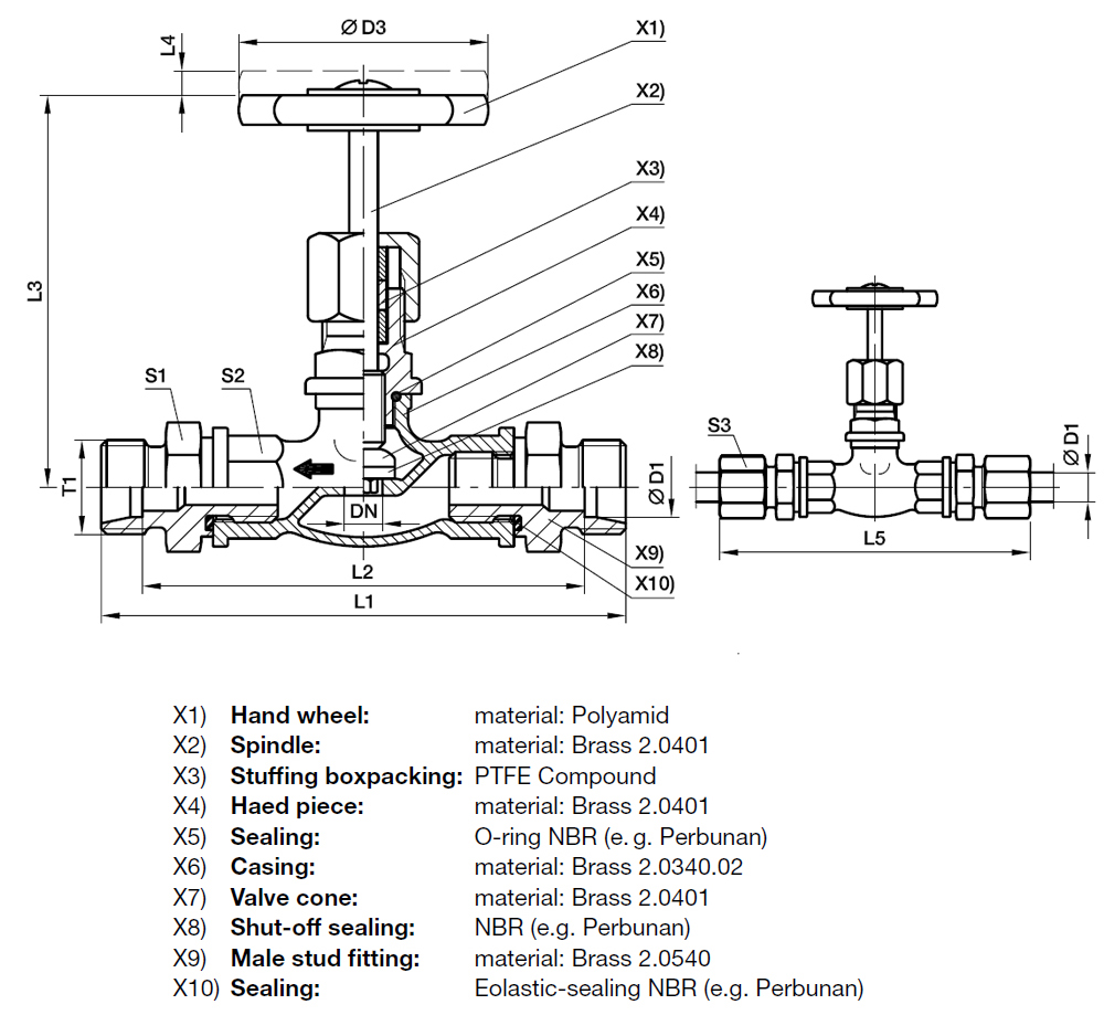 Shut-Off Valve PN 10 – Casing DIN 3512 - EO 24° cone end / EO 24° cone end