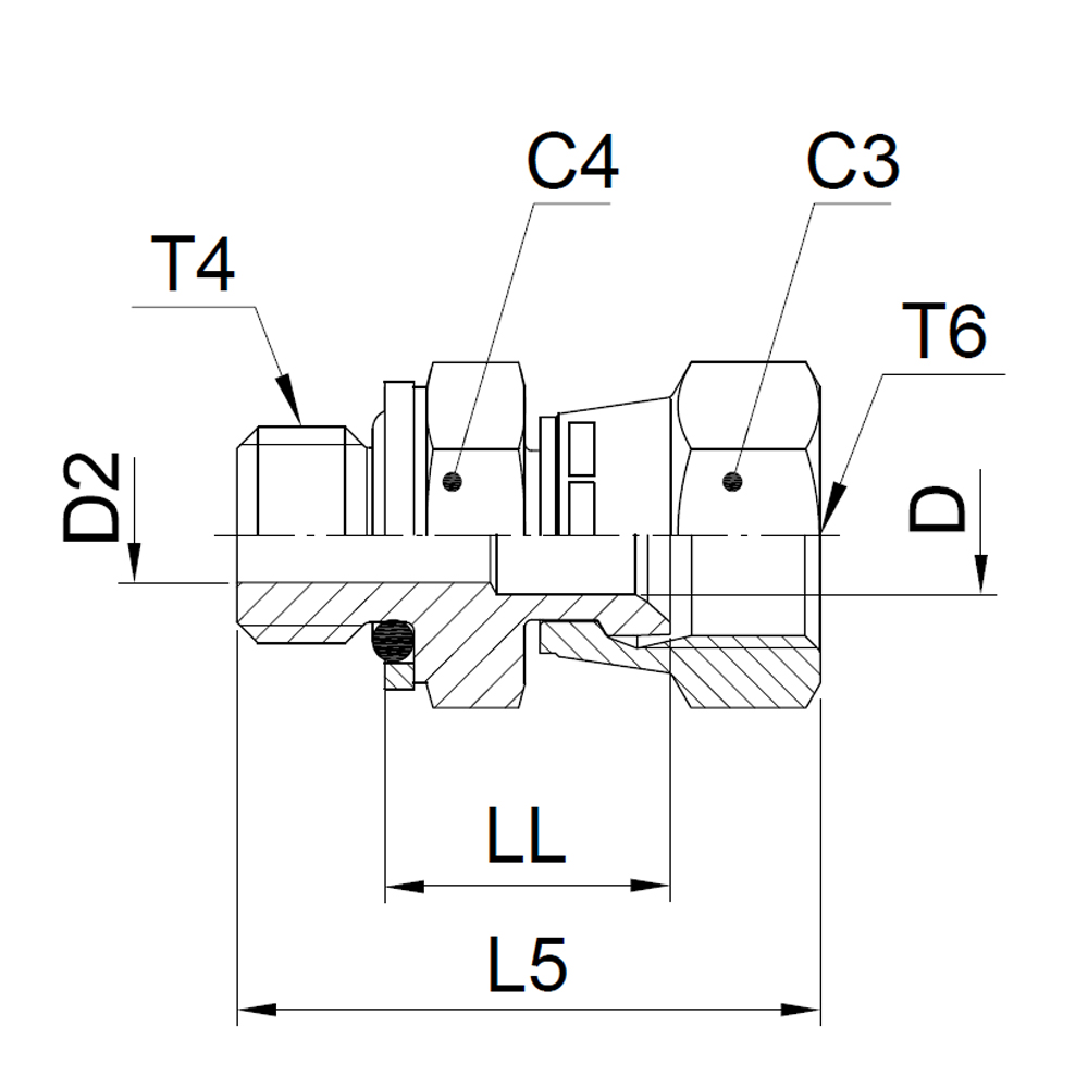 Svivel Udvendigt Gevind - 37° Udkravet Indvendig  Svivel Ende / Udvendig BSPP Gevind – O-ring + retainer ring