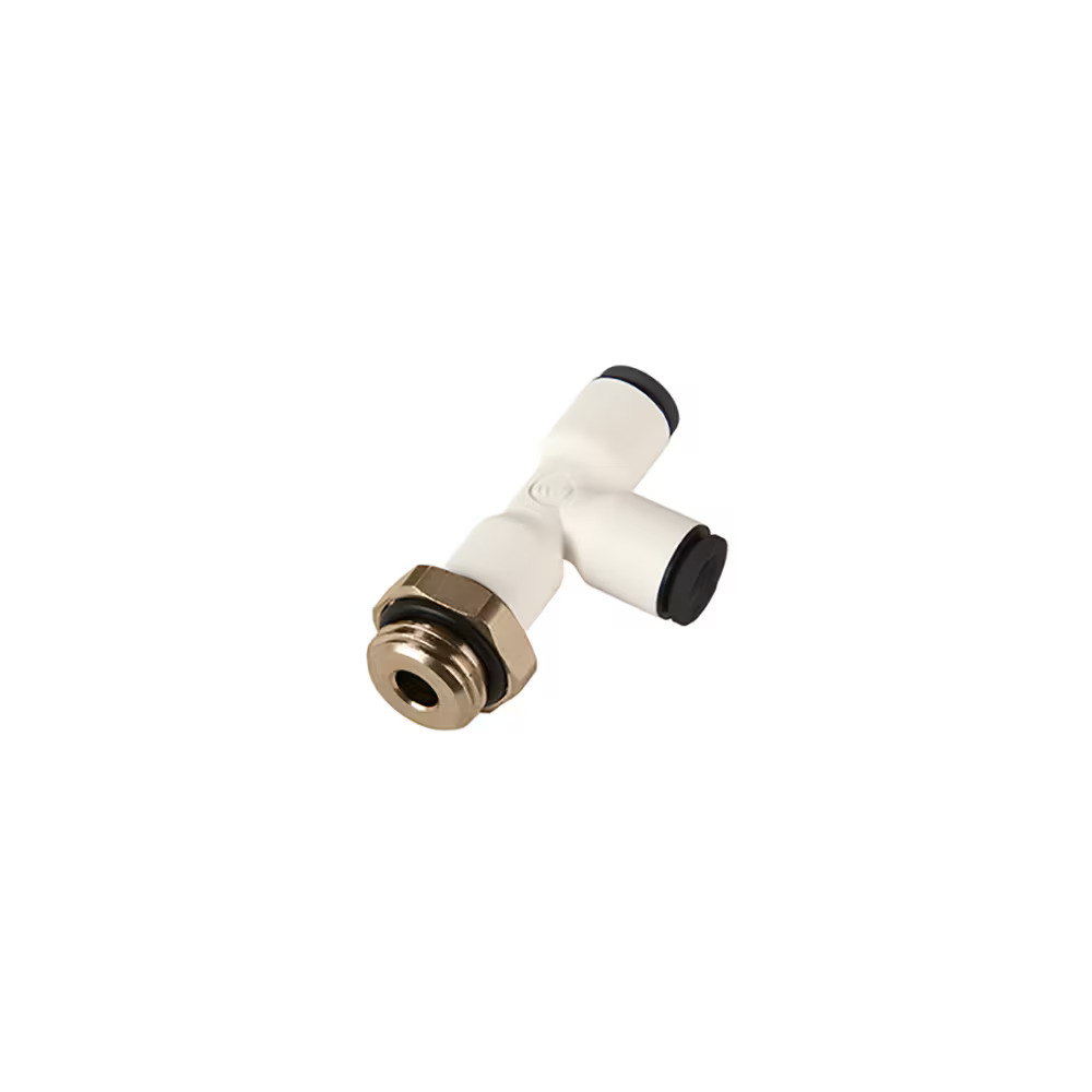 CleanFit Push-In Fittings for Life Sciences and Clean Rooms Run Tee - Stud Male BSPP and Metric Thread Bio-based Polymer