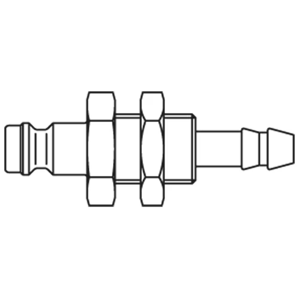 Quick Coupling for Medical Technology, Series MD Plug Panel Mount with Hose Barb Single Shut-Off
