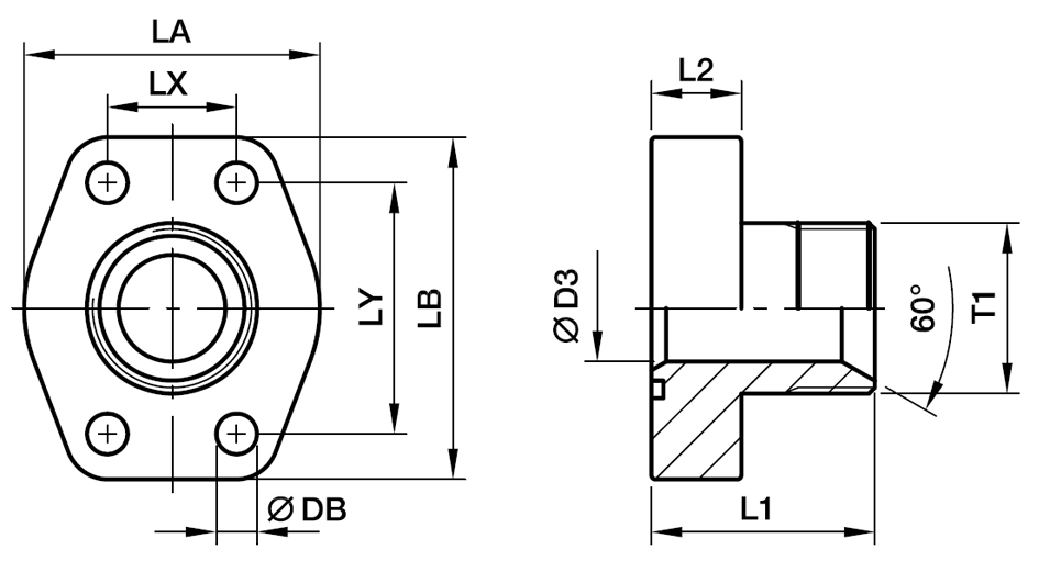SAE Lige 4 Bolt Flange Med BSPP 60° Konus Ende - SAE Flange / BSPP 60° Konus Ende