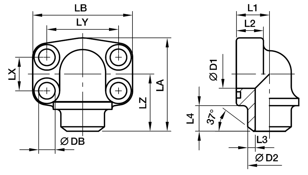 SAE 90° 4 Bolt Flange (Svejseende) - SAE 90° Flange / Svejse Rør Ende
