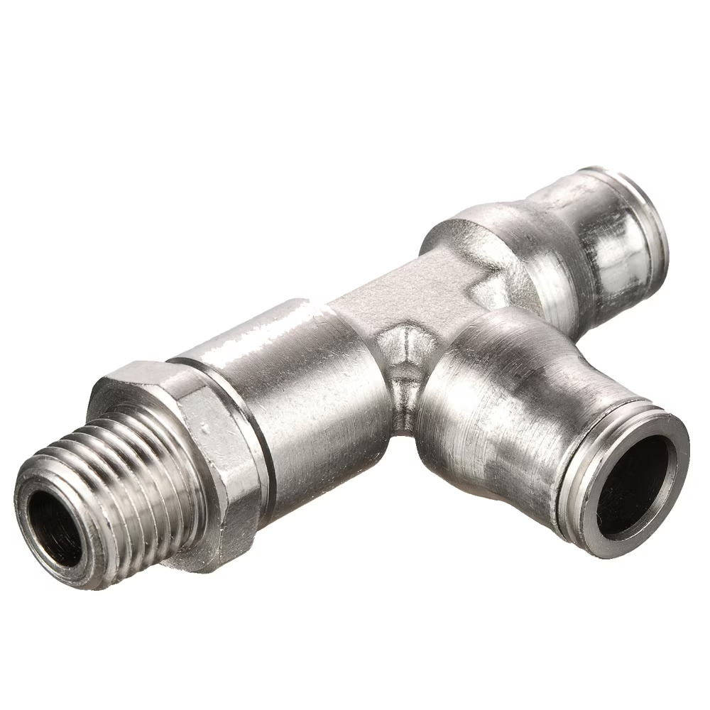 Electroless Nickel Plated Brass Push-to-Connect Fittings - Prestolok PLM Run Tee Tube to Pipe Push-to-Connect Male BSPT