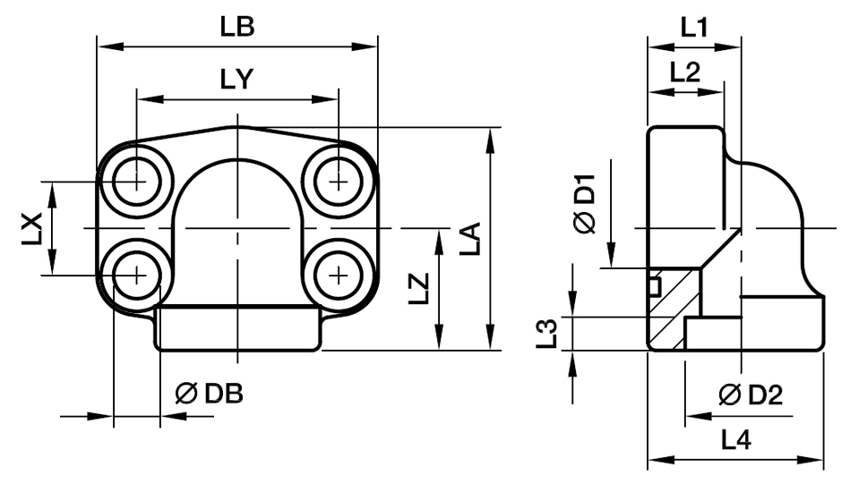 SAE 90° 4 Bolt Flange (Svejseende) - SAE 90° Flange / Svejse Rør Ende