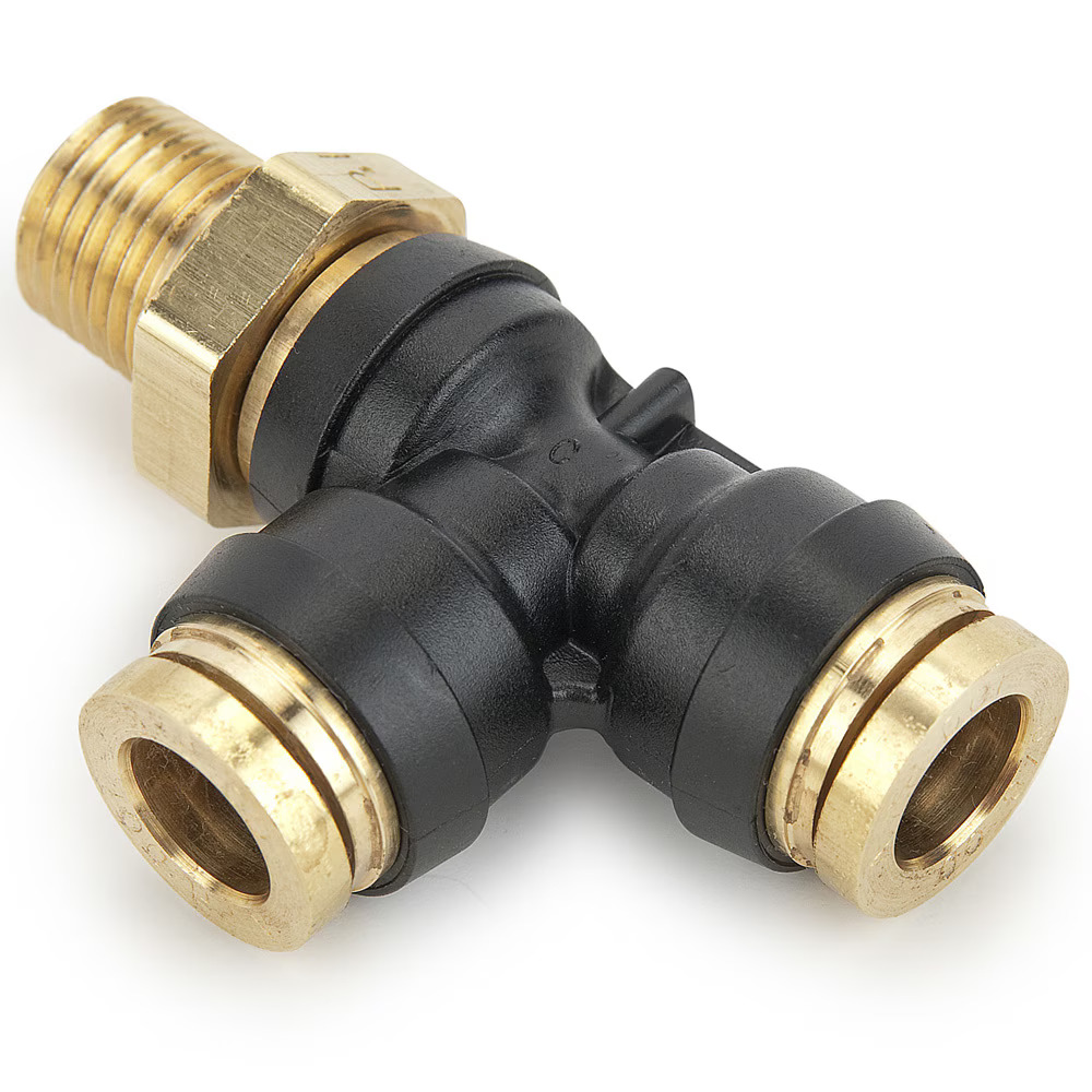 Air Brake D.O.T. composite & brass push-to-connect fittings - PTC & PTCR Run Tee - Swivel Tube to Pipe Push-to-Connect Male NPT