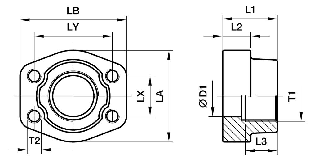 SAE Lige 4 Bolt Flange Med BSPP Gevind - SAE Modflange / Indvendig  BSPP Gevind