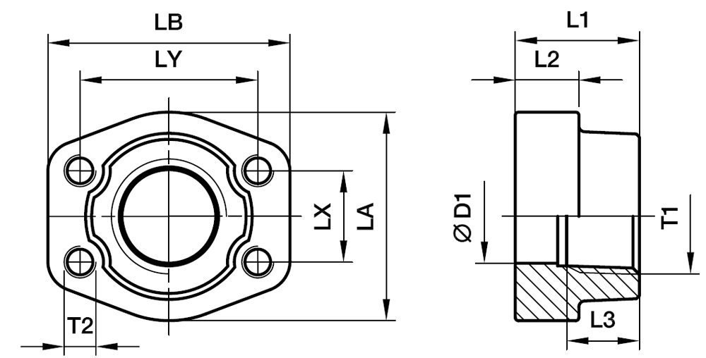 SAE Lige 4 Bolt Flange Med NPT Gevind - SAE Modflange / Indvendig  NPT Gevind