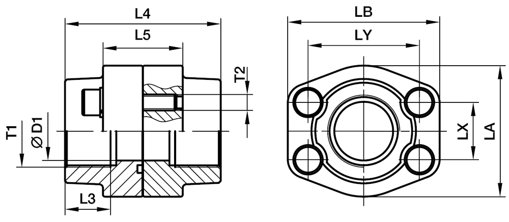 SAE Lige 4 Bolt Flange Samling - SAE Flange / Indvendig  BSPP Gevind